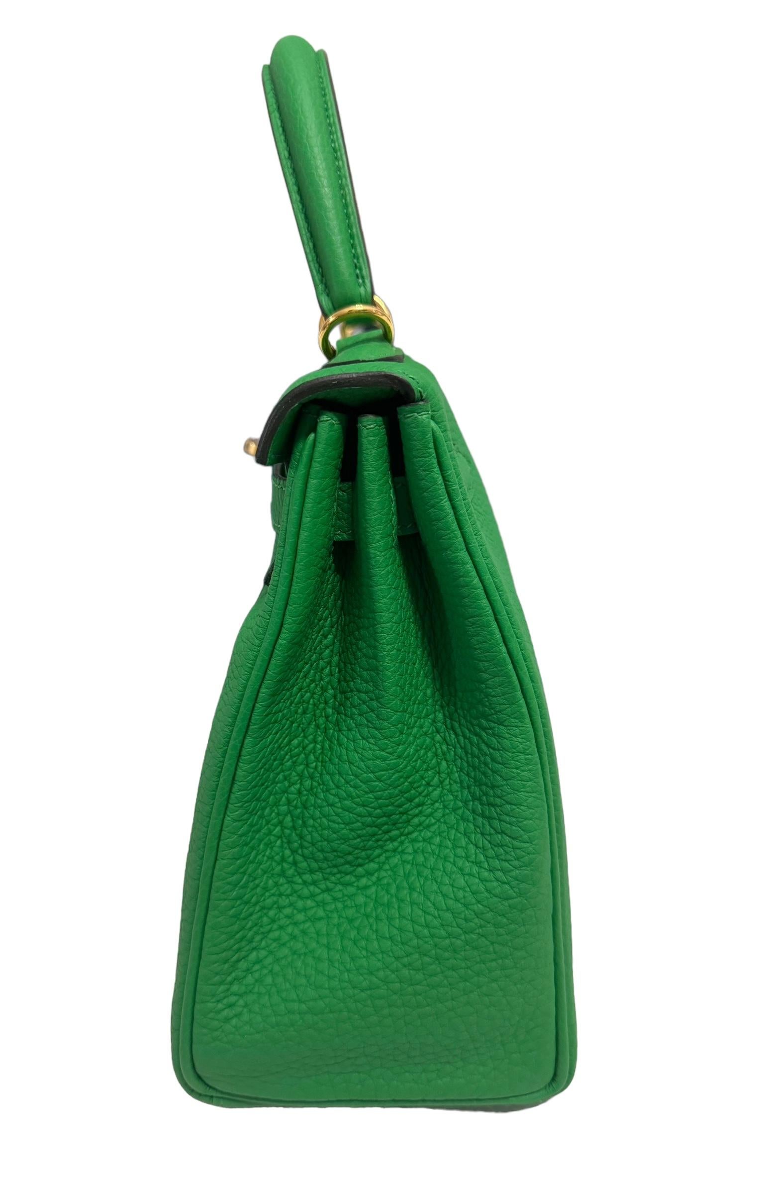 Hermes Kelly 25 Bambú Verde Togo Piel Herraje Dorado NUEVO 5