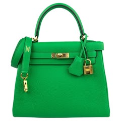 Hermes Kelly 25 Bamboo Green Togo Leather Gold Hardware NEW 