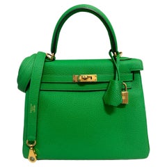 Hermes Kelly 25 Bamboo Green Togo Leather Gold Hardware NEW