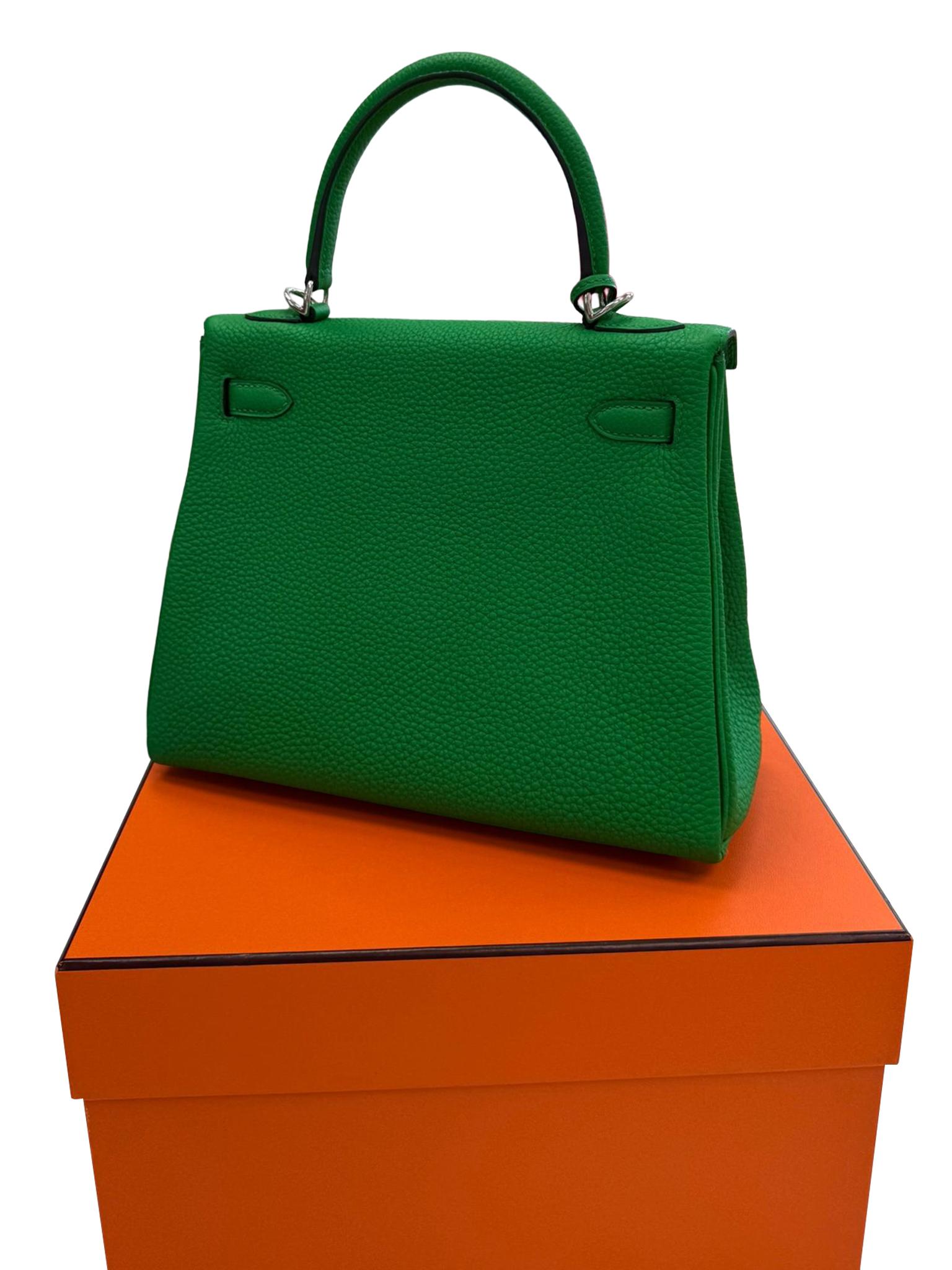 Hermes Kelly 25 Bamboo in pelle di Togo con hardware Palladium in vendita 5