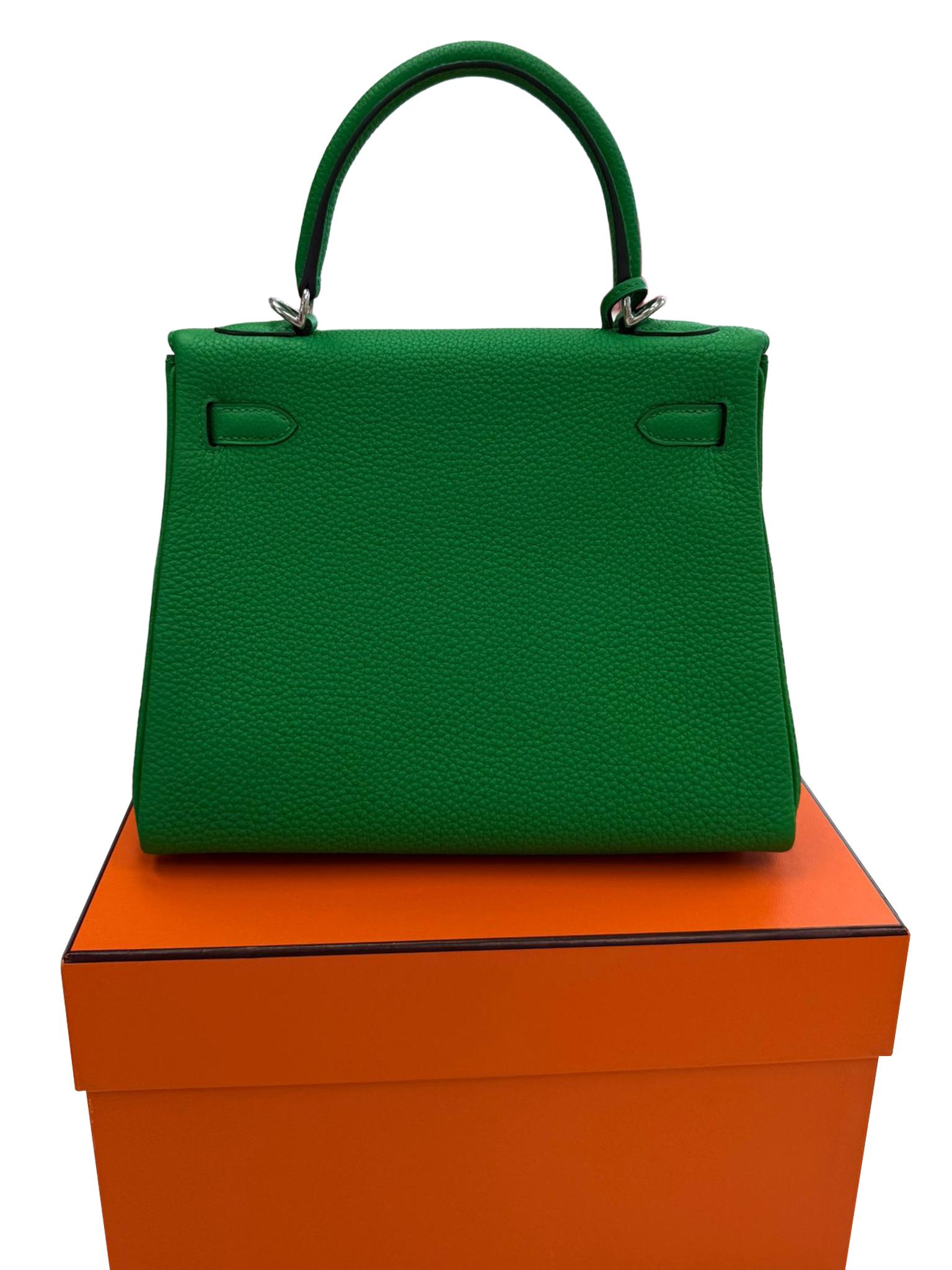 Hermes Kelly 25 Bamboo in pelle di Togo con hardware Palladium in vendita 6