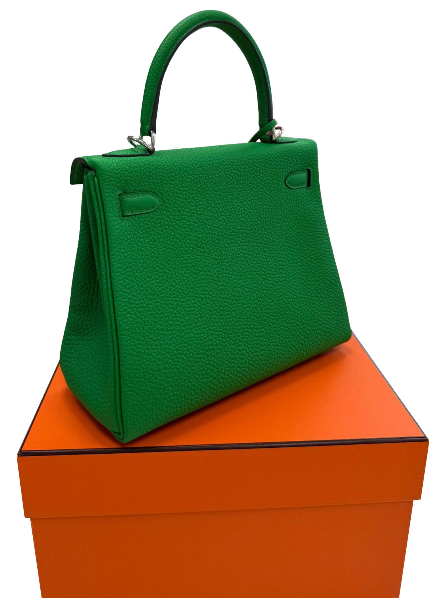 Hermes Kelly 25 Bamboo in pelle di Togo con hardware Palladium in vendita 7