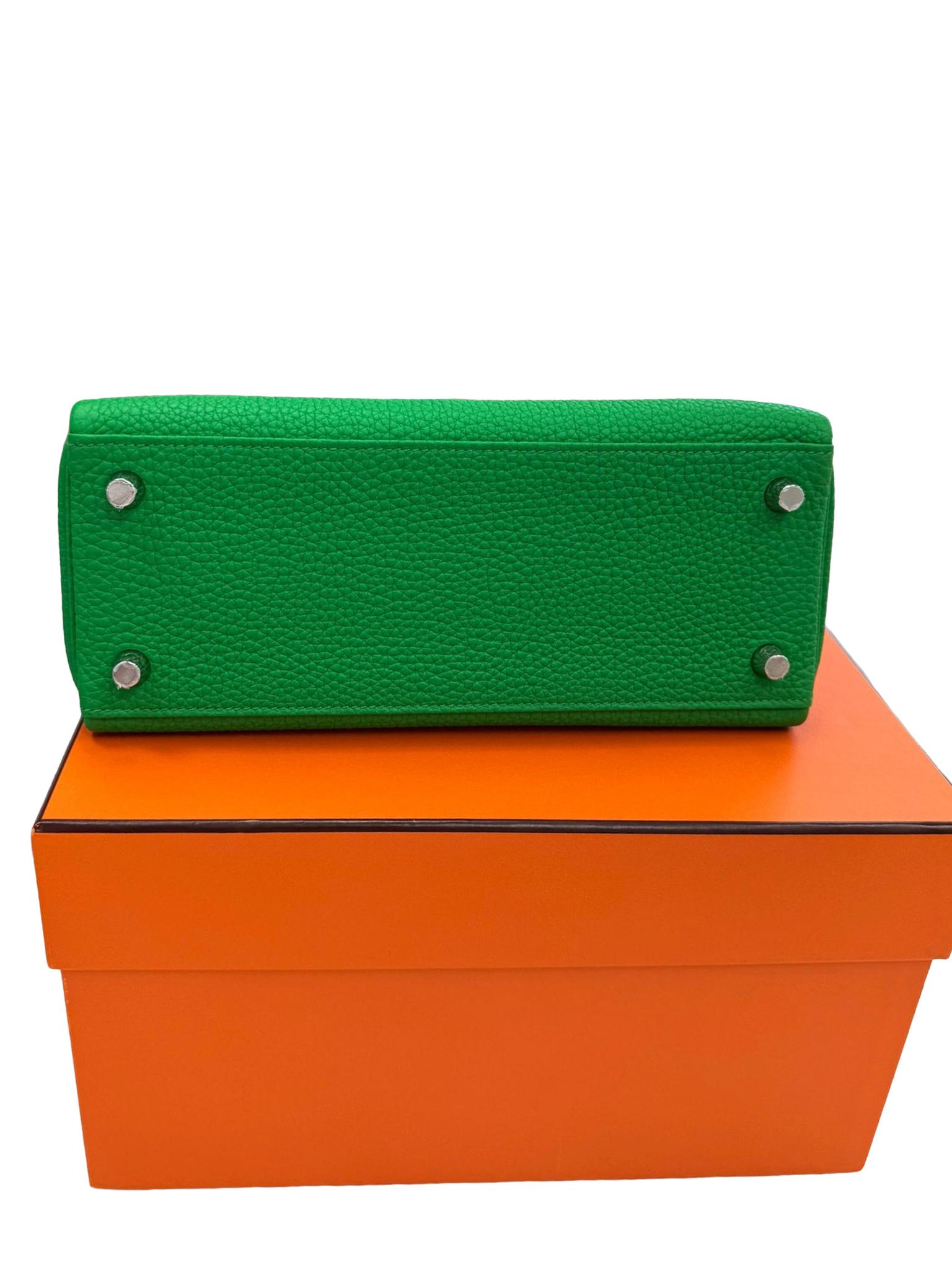 Hermes Kelly 25 Bamboo in pelle di Togo con hardware Palladium in vendita 9