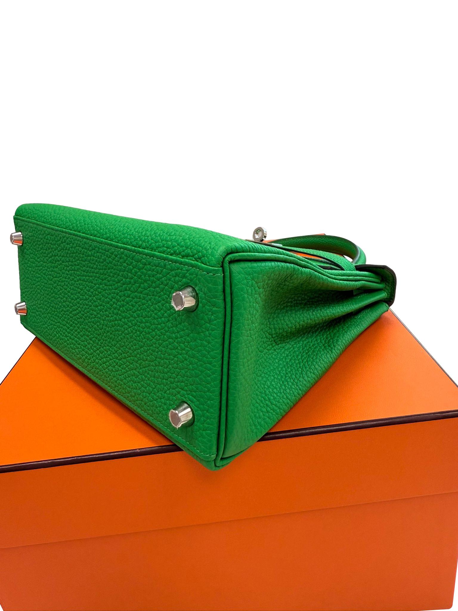 Hermes Kelly 25 Bamboo in pelle di Togo con hardware Palladium in vendita 11