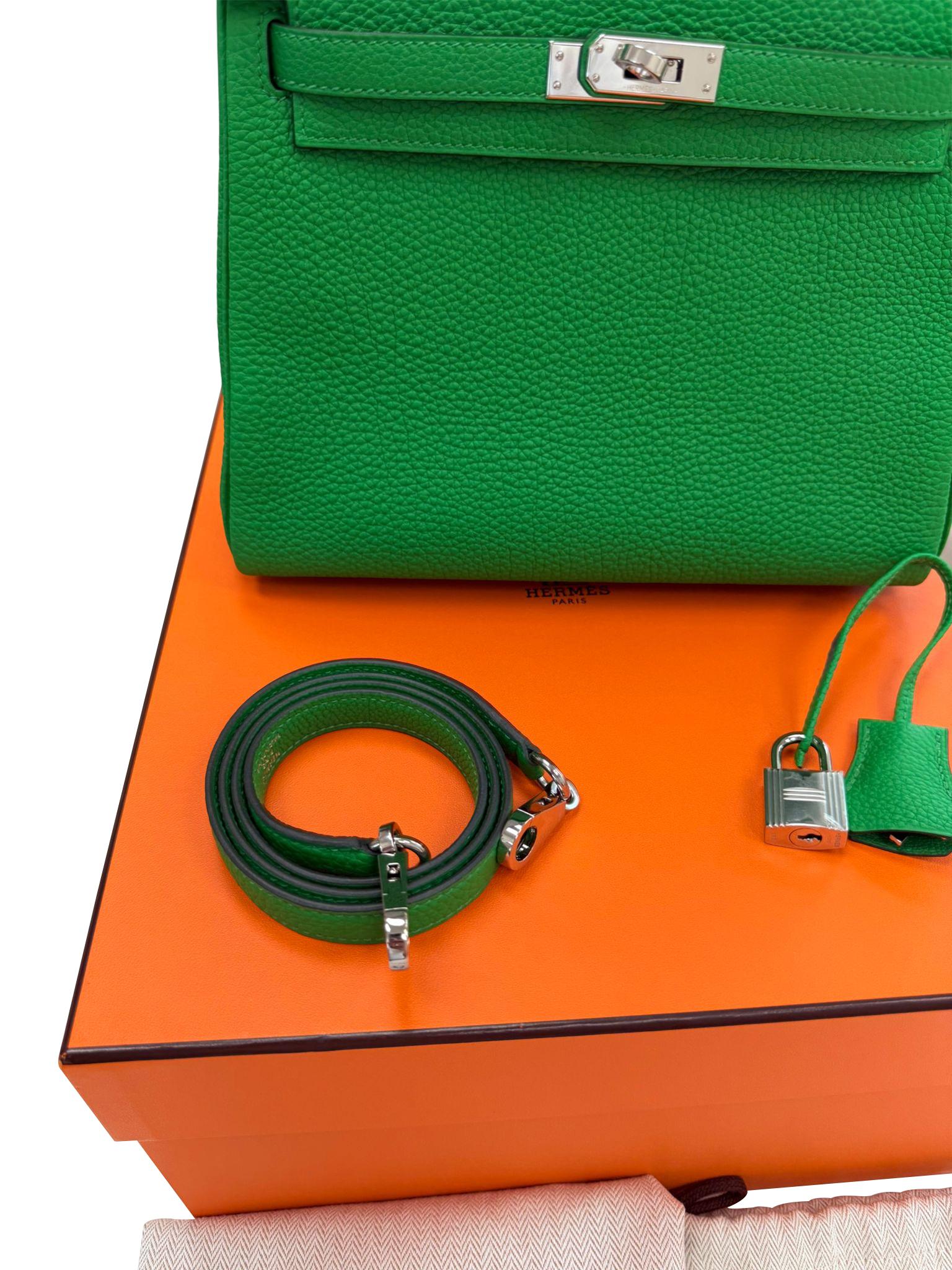 Hermes Kelly 25 Bamboo in pelle di Togo con hardware Palladium in vendita 12