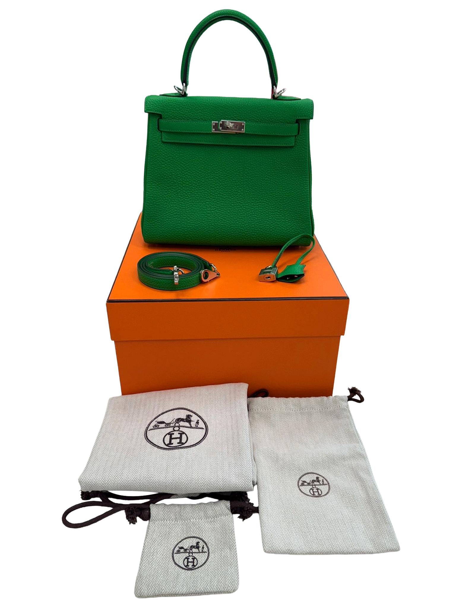 Hermes Kelly 25 Bamboo in pelle di Togo con hardware Palladium In condizioni ottime in vendita a Aventura, FL