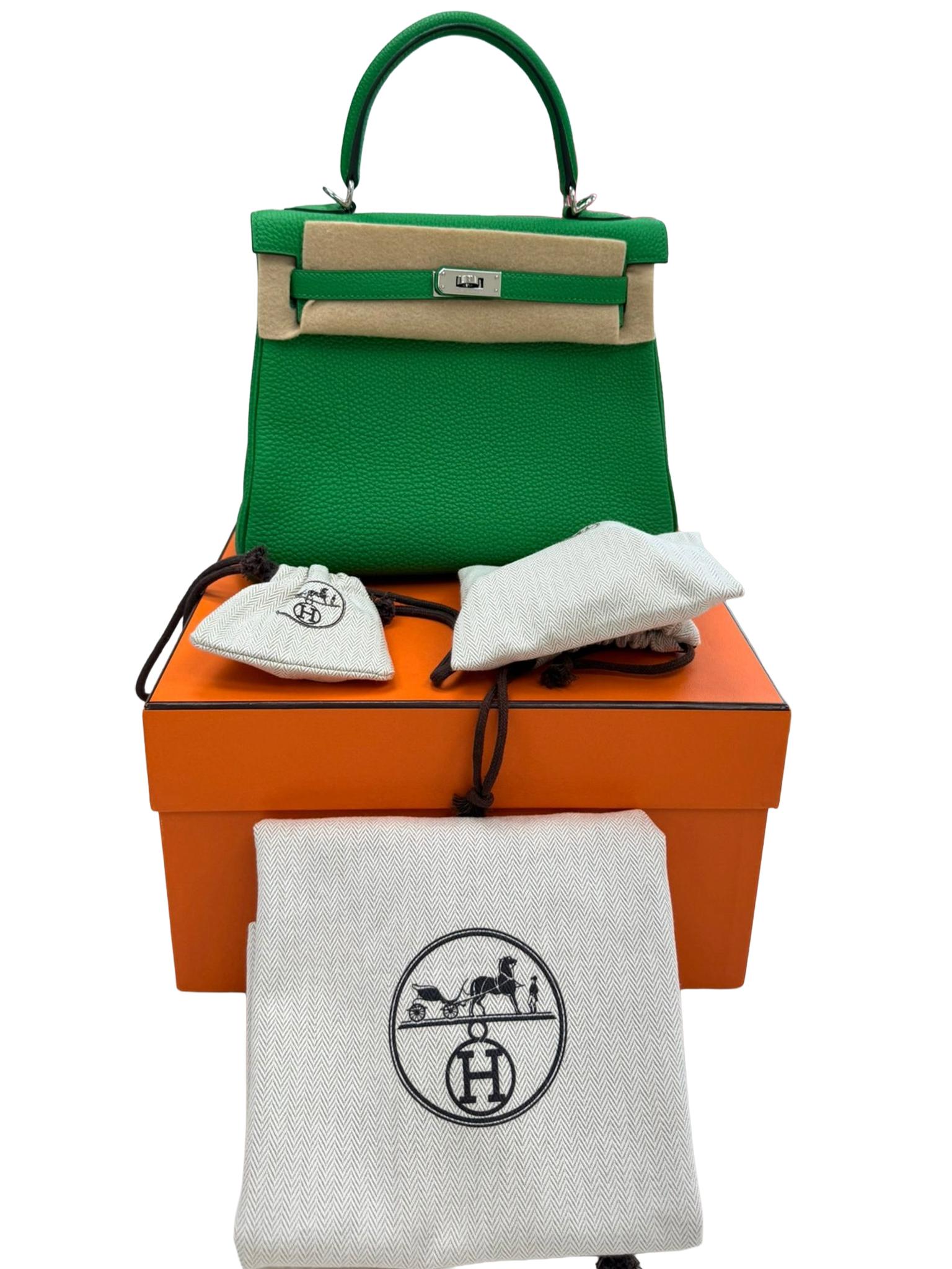 Donna Hermes Kelly 25 Bamboo in pelle di Togo con hardware Palladium in vendita