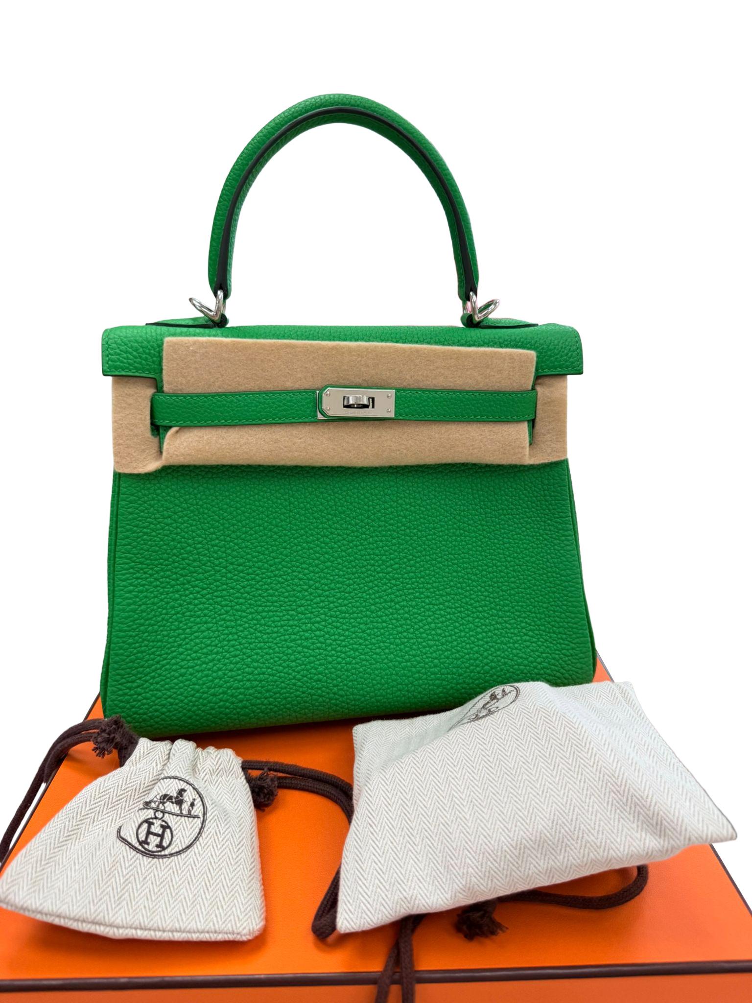 Hermes Kelly 25 Bamboo in pelle di Togo con hardware Palladium in vendita 1