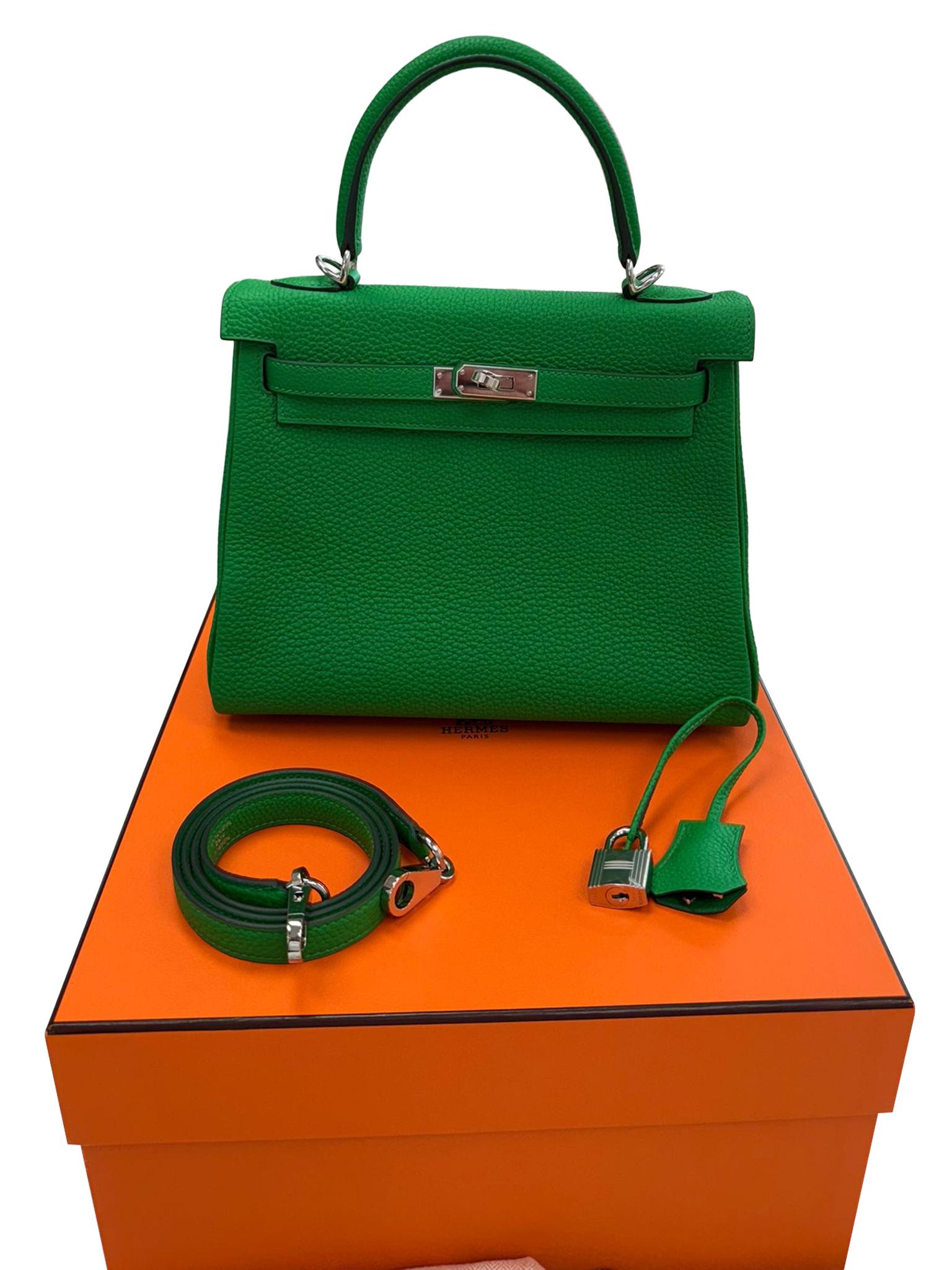 Hermes Kelly 25 Bamboo in pelle di Togo con hardware Palladium in vendita 2