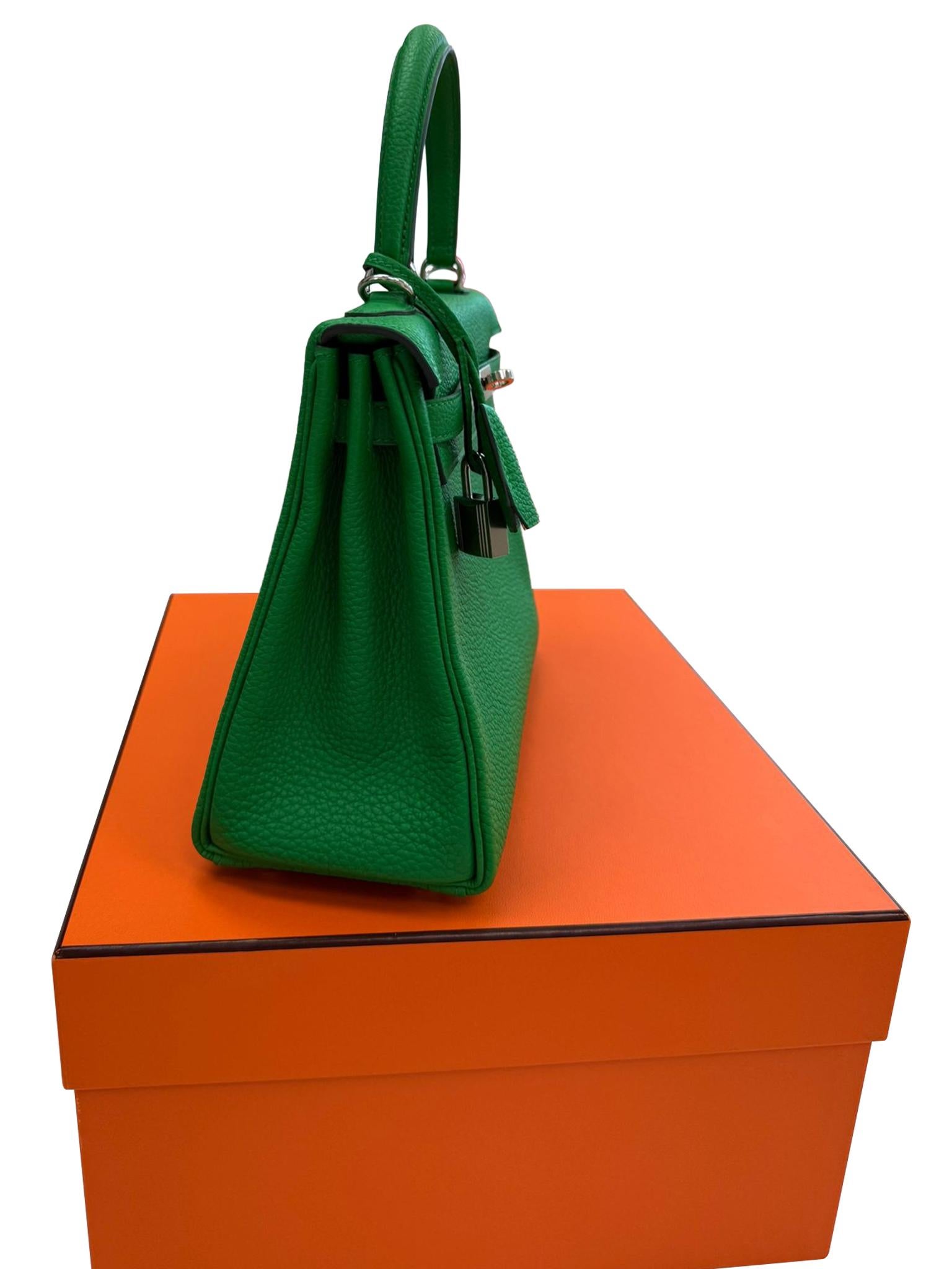 Hermes Kelly 25 Bamboo in pelle di Togo con hardware Palladium in vendita 4
