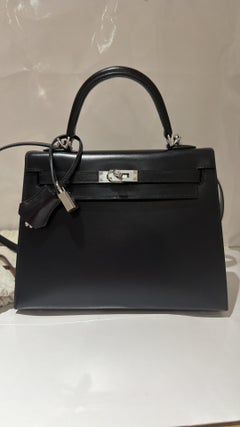Hermes Kelly 25 Black box leather with palladium hardware handbag