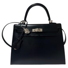 Hermes Kelly 25 Black box leather with palladium hardware handbag