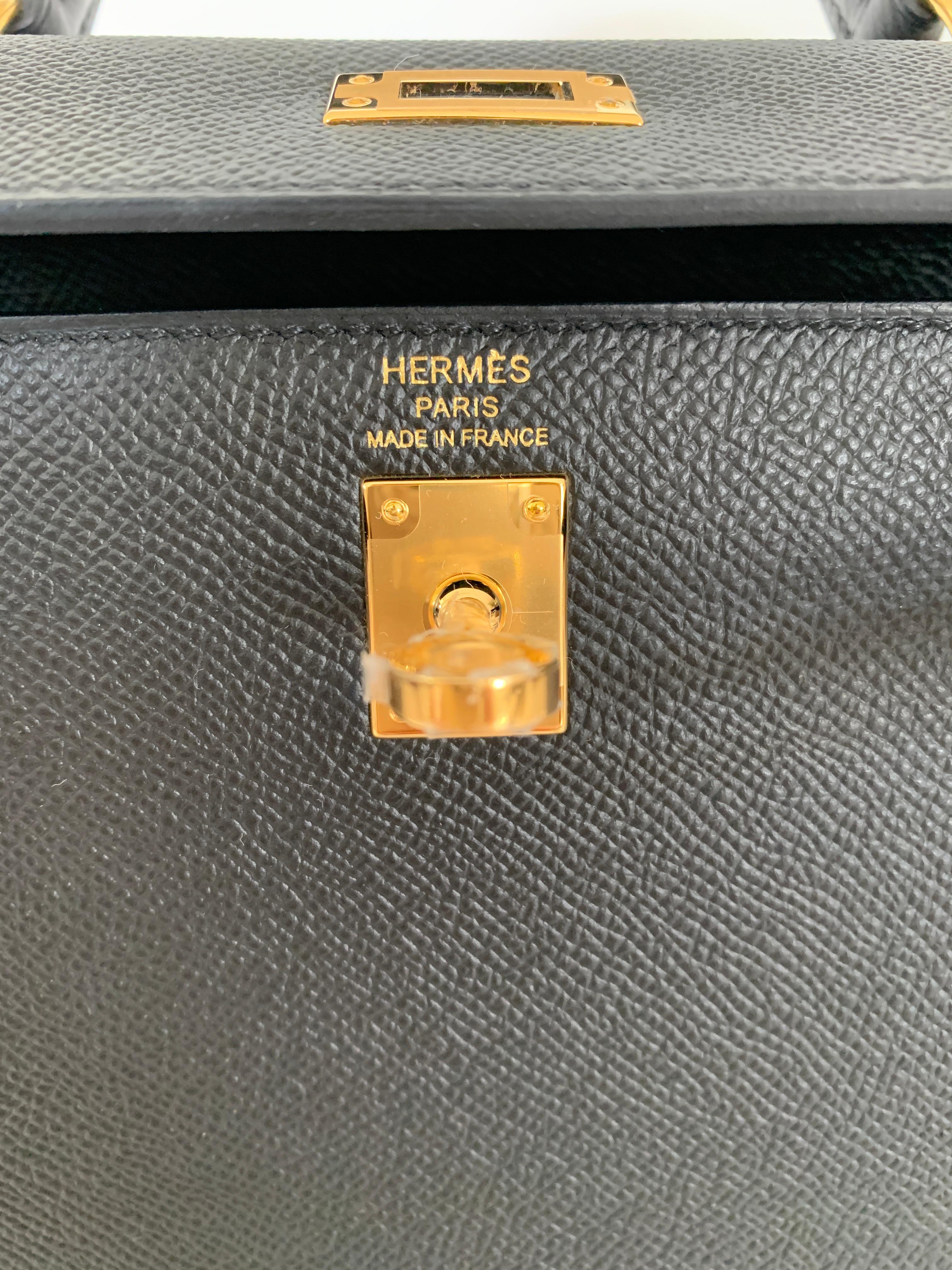 Hermes  Kelly 25 Black Epsom Sellier Bag Gold Hardware 8