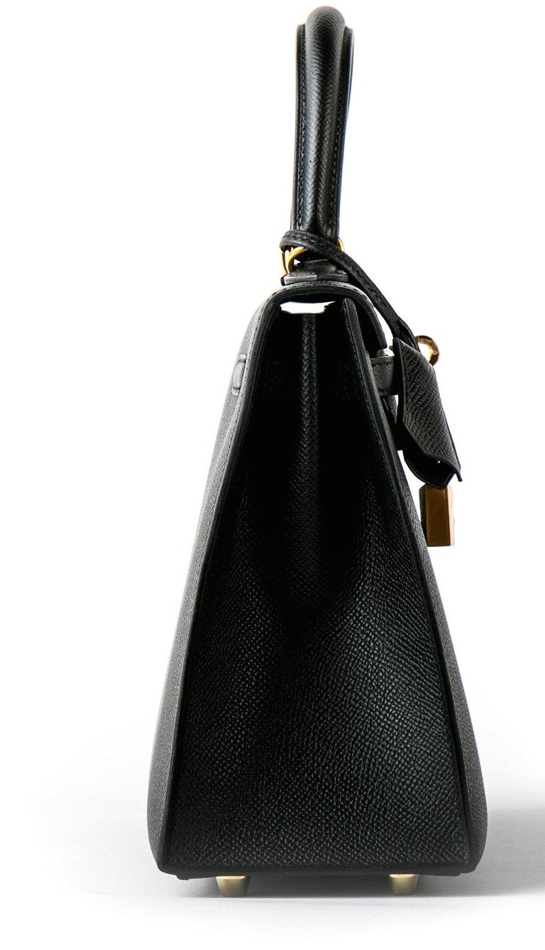 Hermes Kelly 25 Black Epsom Sellier Bag Gold Hardware at 1stDibs