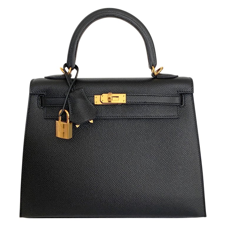 Hermes Kelly 25 Black Epsom Sellier Bag Gold Hardware at 1stDibs ...