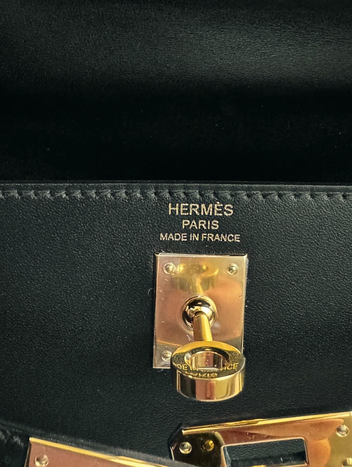 Hermes Kelly 25 Nero Tadelakh Sellier Oro HW Completo Ricevuta Originale 2022 in vendita 11