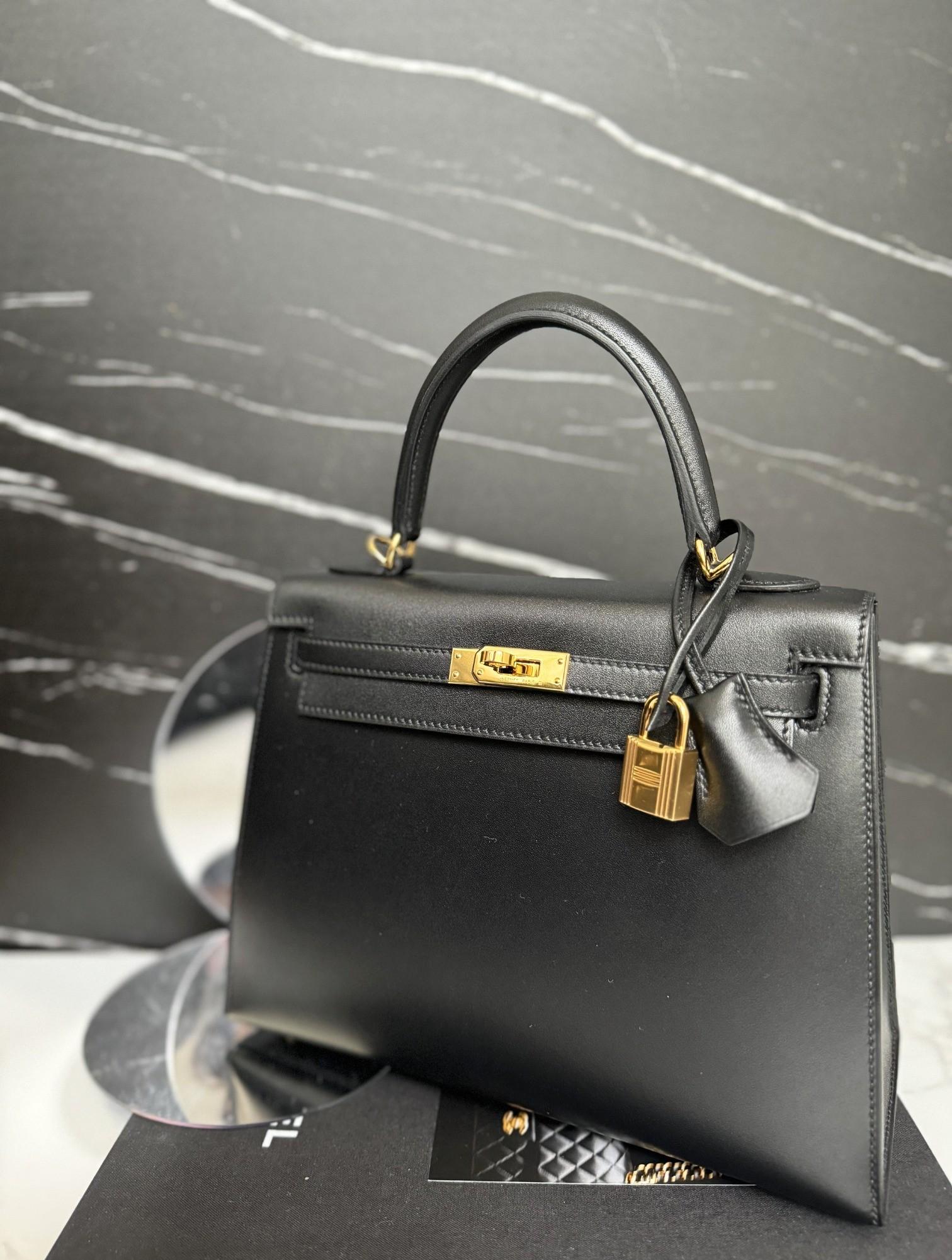 Hermes Kelly 25 Nero Tadelakh Sellier Oro HW Completo Ricevuta Originale 2022 in vendita 15