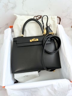 Hermes Kelly 25 Black Tadelakh Sellier Gold HW Complete Original Receipt 2022