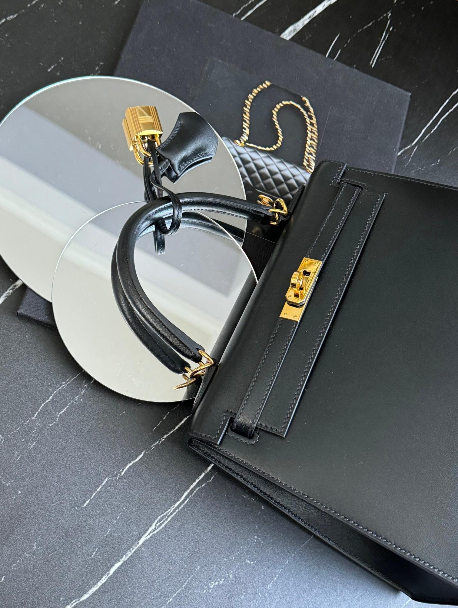 Hermes Kelly 25 Nero Tadelakh Sellier Oro HW Completo Ricevuta Originale 2022 in vendita 16
