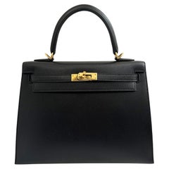 Hermes Kelly 25 Nero Tadelakh Sellier Oro HW Completo Ricevuta Originale 2022