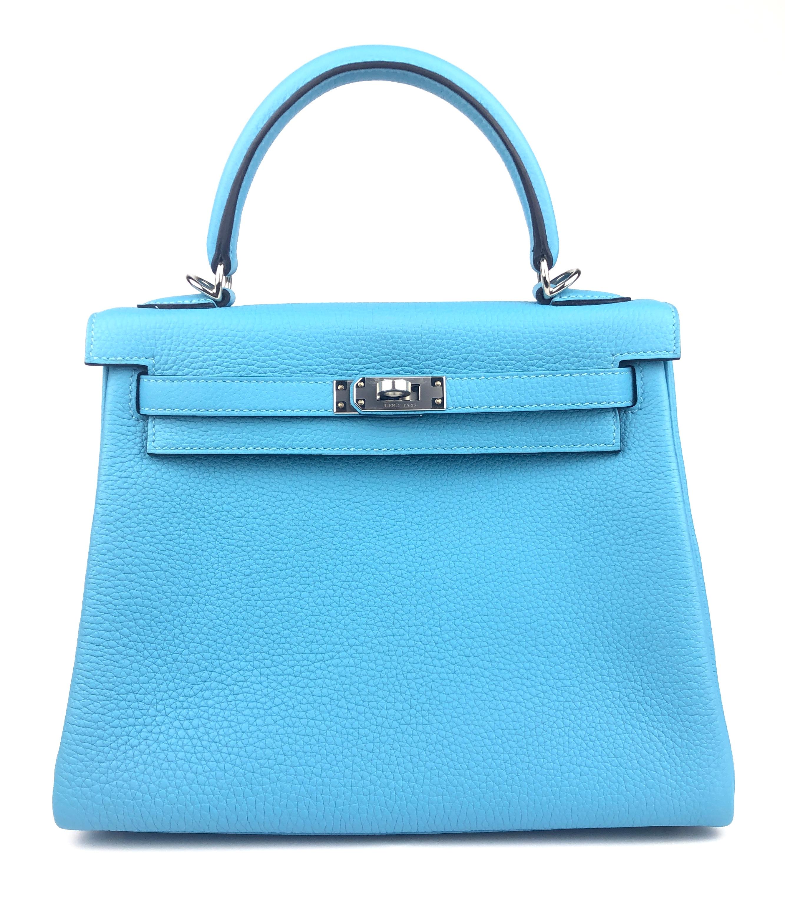 Stunning Like New Hermes Kelly 25 Bleu du Nord Togo Leather Palladium Hardware. Y Stamp 2020. 

Shop with Confidence from Lux Addicts. Authenticity Guaranteed! 