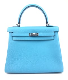 Hermes Kelly 25 Bleu du Nord Blue Togo Leather Palladium Hardware 2020