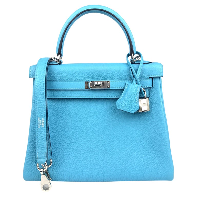 Hermès Kelly Bleu Pale Togo 28 Retourne Gold Hardware, 2021 (Very Good), Blue Womens Handbag