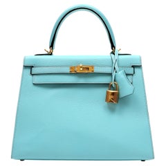 Hermes Kelly 25 Blue Atoll Epsom w/Gold Hardware