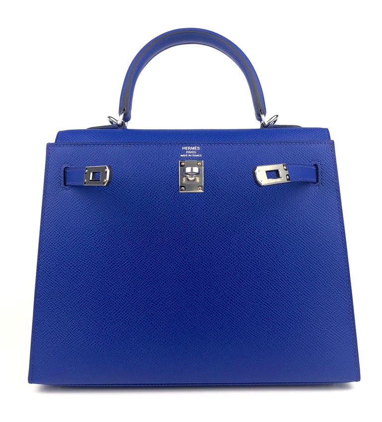 Hermes Kelly 25 Blue Bleu Royal Sellier Shoulder Bag Palladium Hardware  2022 NEW at 1stDibs
