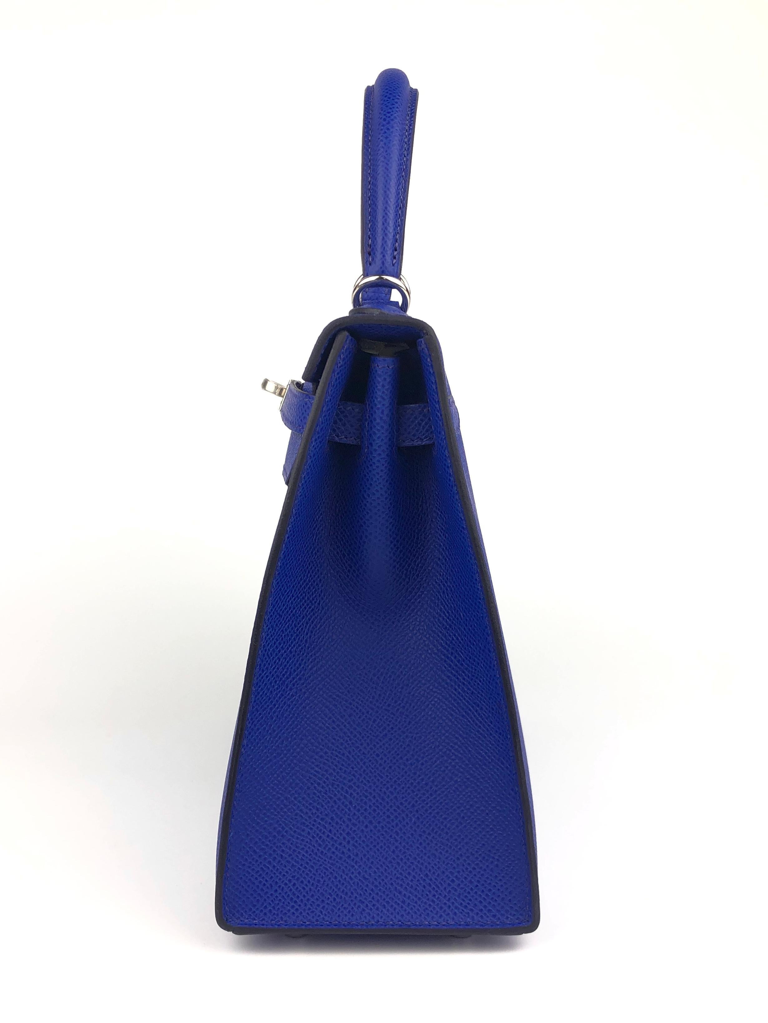 Hermes Kelly 25 Blue Bleu Royal Sellier Shoulder Bag Palladium Hardware 2022 NEW 1