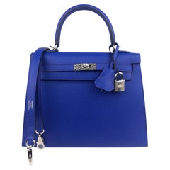 Hermes Kelly 25 Blue Bleu Royal Sellier Shoulder Bag Palladium Hardware 2022 NEW
