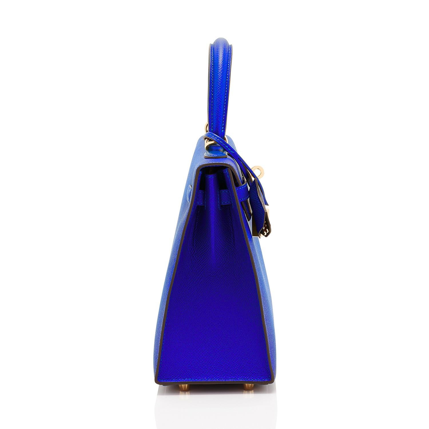 Purple Hermes Kelly 25 Blue Electric Epsom Gold Sellier Shoulder Bag NEW ULTRA RARE