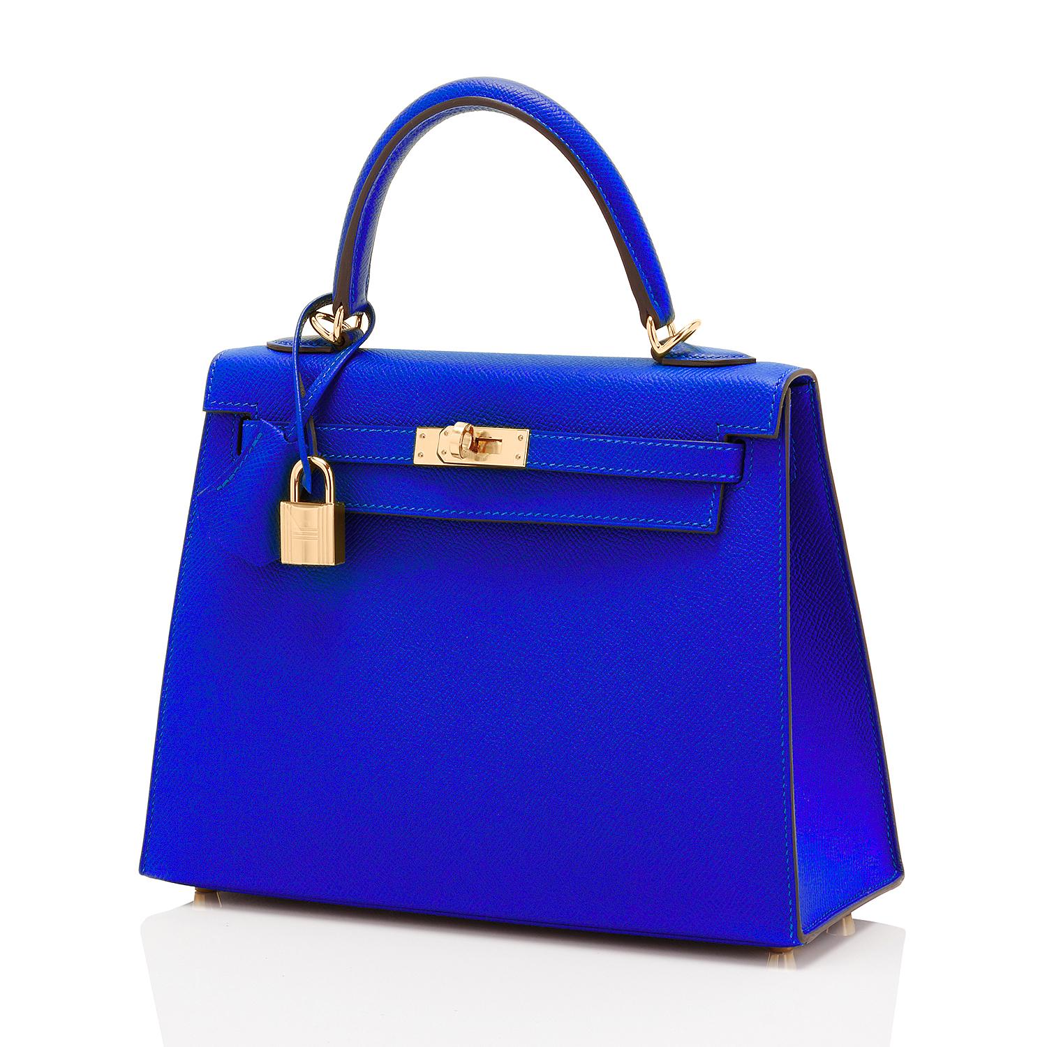 Women's Hermes Kelly 25 Blue Electric Epsom Gold Sellier Shoulder Bag NEW ULTRA RARE