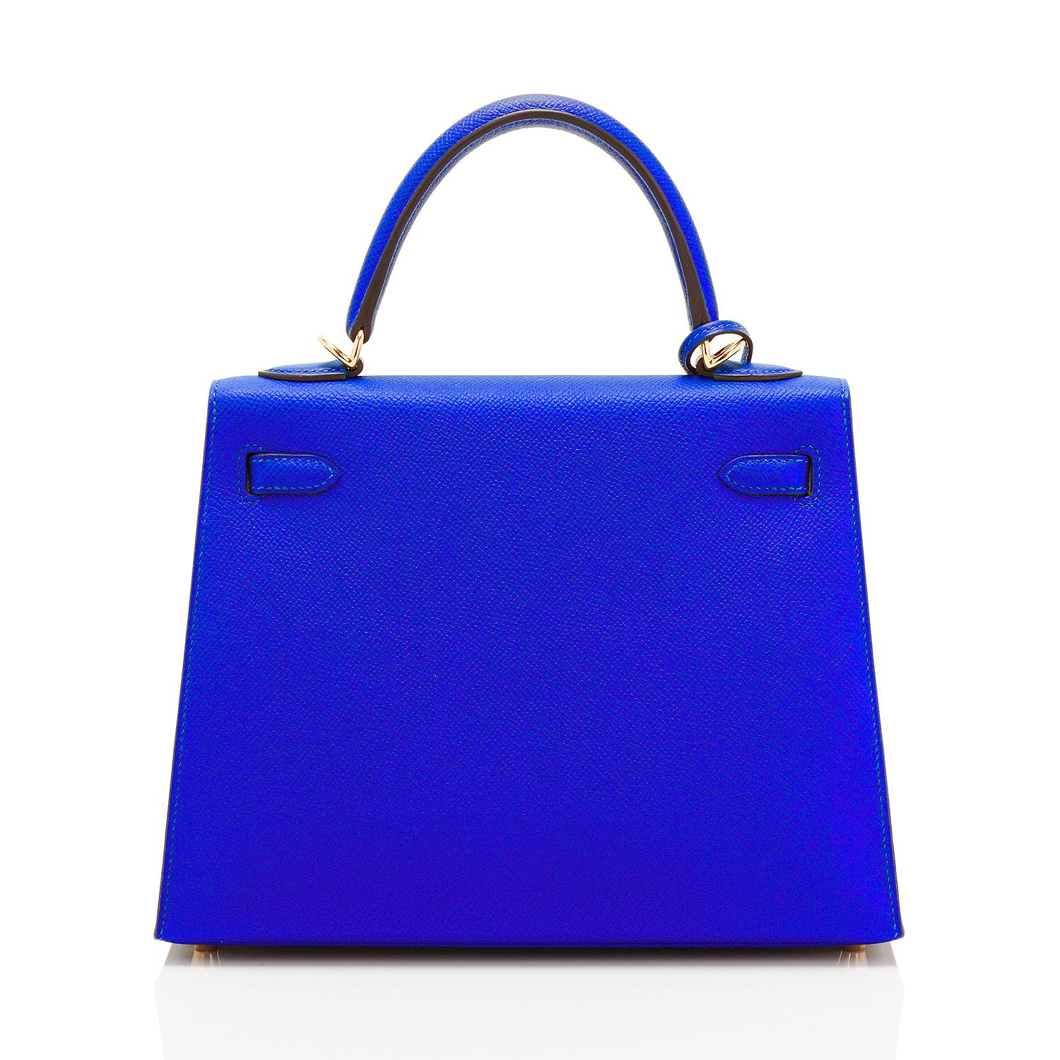 Hermes Kelly 25 Blue Electric Epsom Gold Sellier Shoulder Bag NEW ULTRA RARE 1