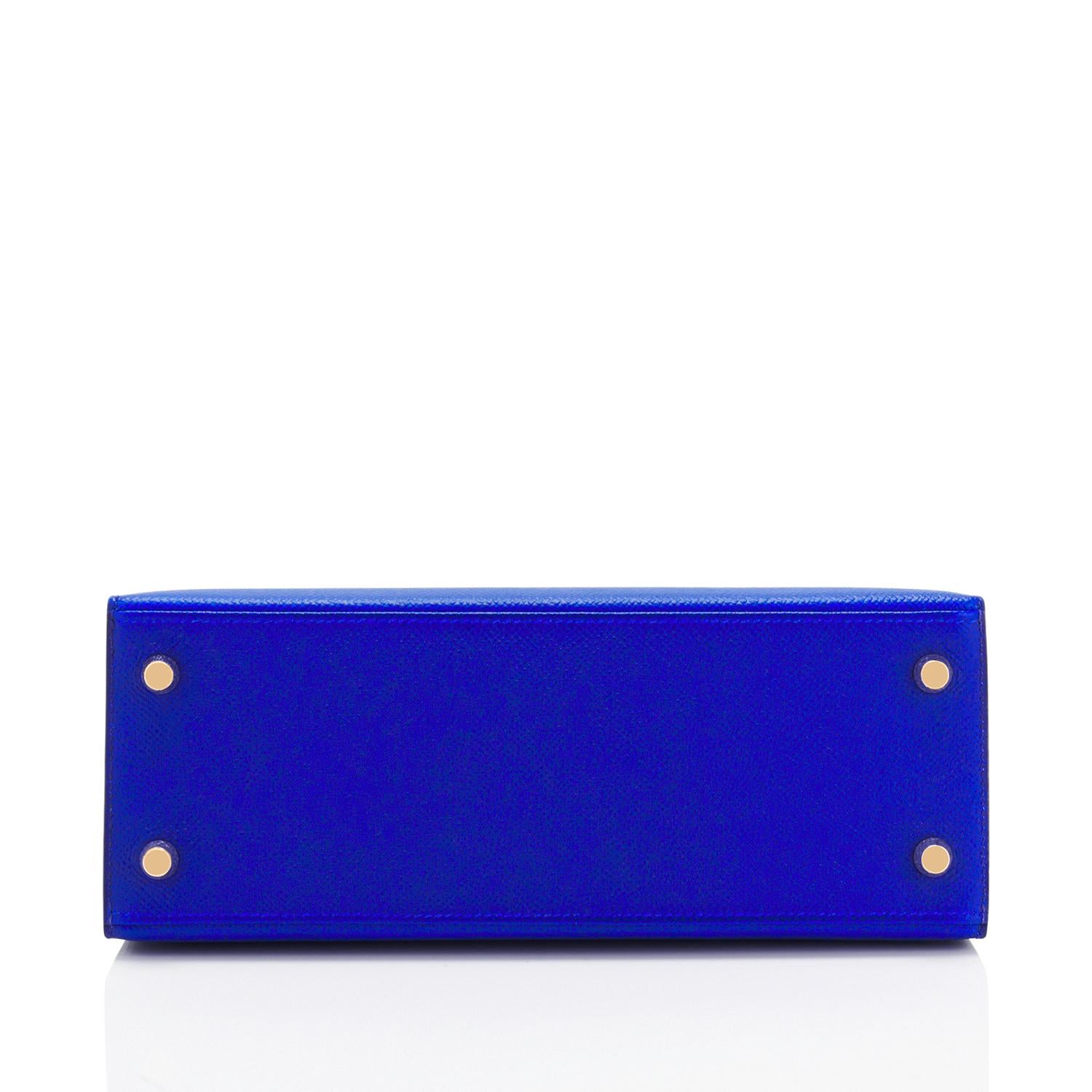 Hermes Kelly 25 Blue Electric Epsom Gold Sellier Shoulder Bag NEW ULTRA RARE 2