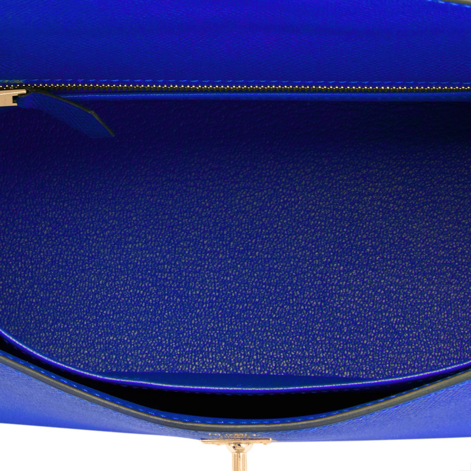 Hermes Kelly 25 Blue Electric Epsom Gold Sellier Shoulder Bag NEW ULTRA RARE 3