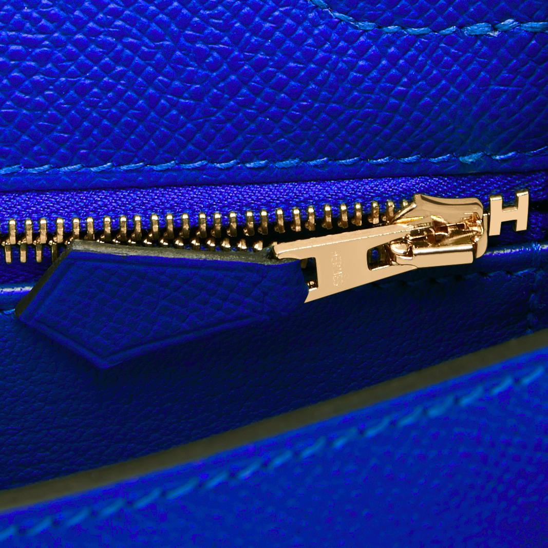 Hermes Kelly 25 Blue Electric Epsom Gold Sellier Shoulder Bag NEW ULTRA RARE 4