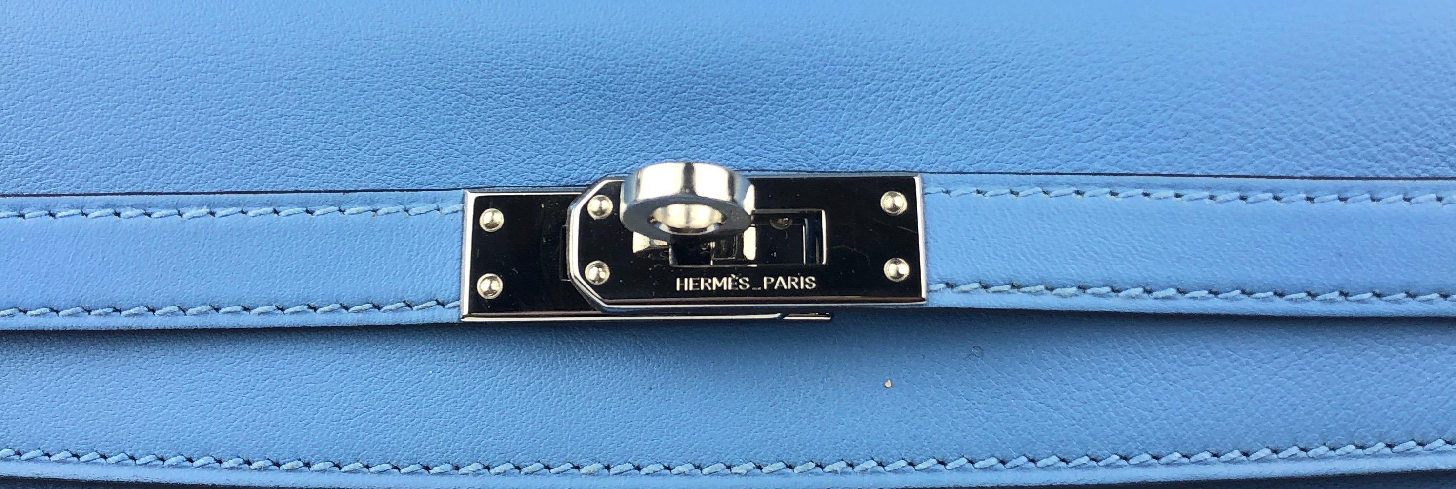 Hermes Kelly 25 Blue Paradise Palladium Hardware  In Excellent Condition In Miami, FL