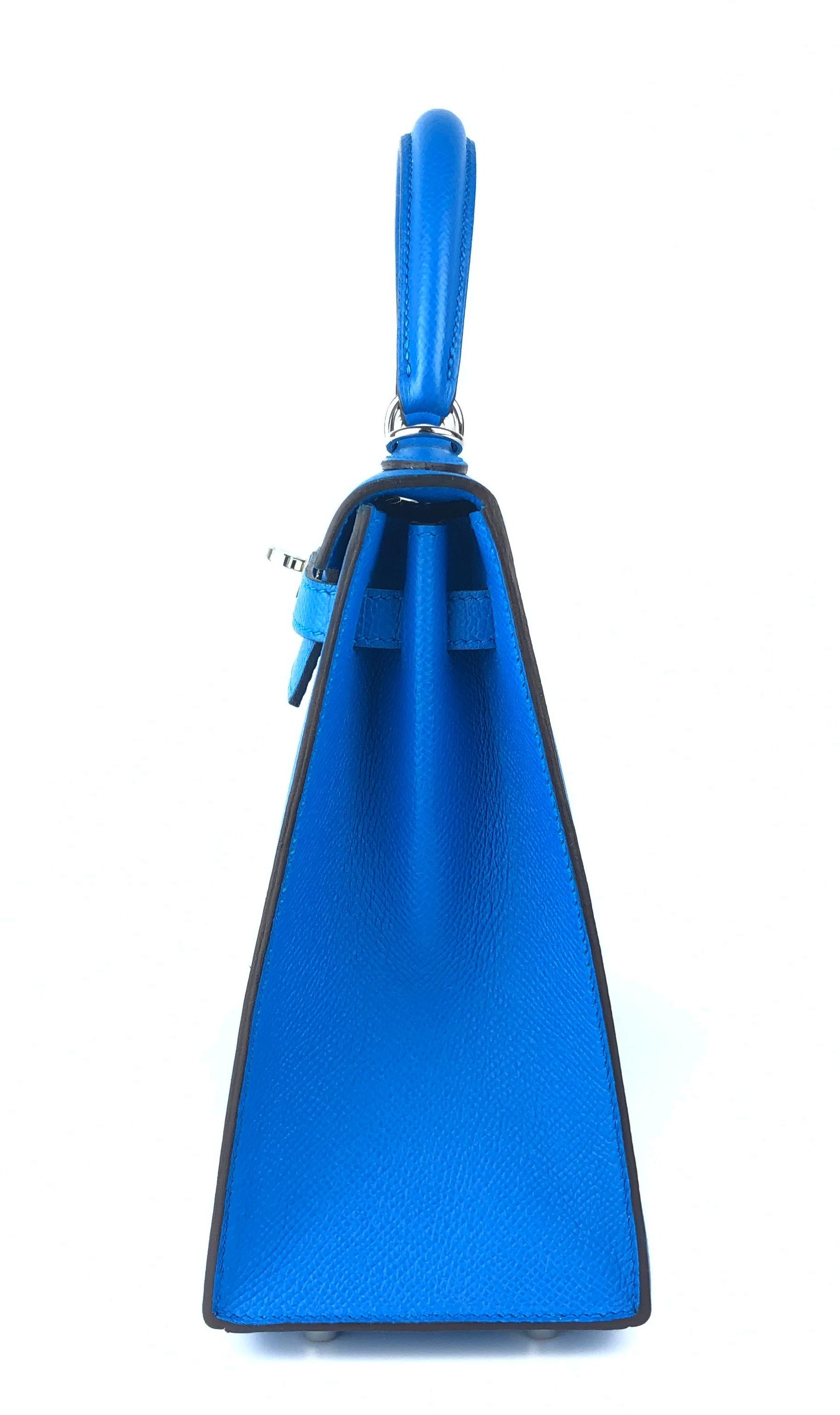 Hermes Kelly 25 Blue Zanzibar Sellier Shoulder Bag Palladium Hardware 2