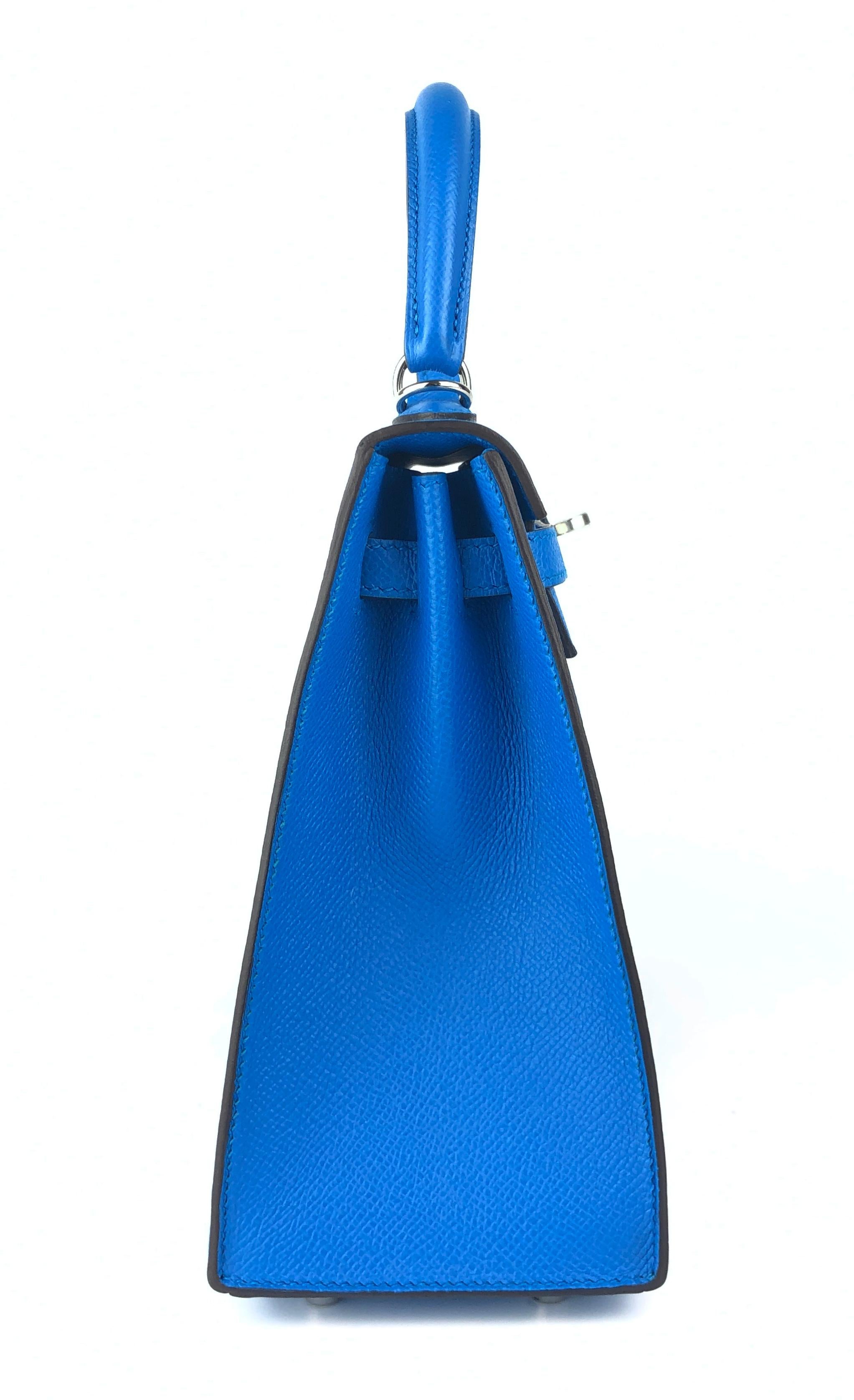 Hermes Kelly 25 Blue Zanzibar Sellier Shoulder Bag Palladium Hardware 3