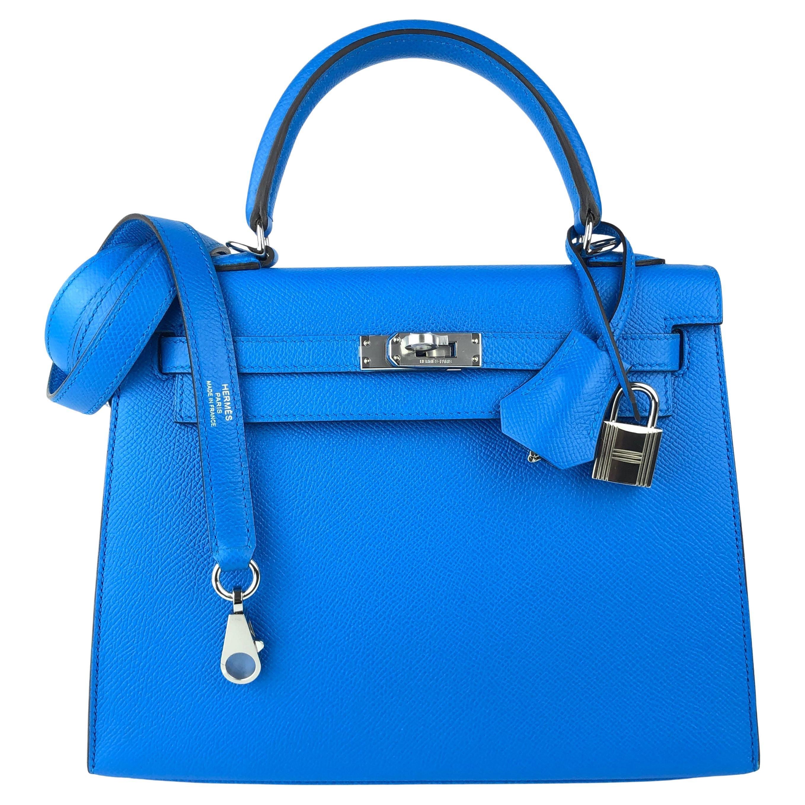 Hermes Kelly 25 Blue Zanzibar Sellier Shoulder Bag Palladium Hardware