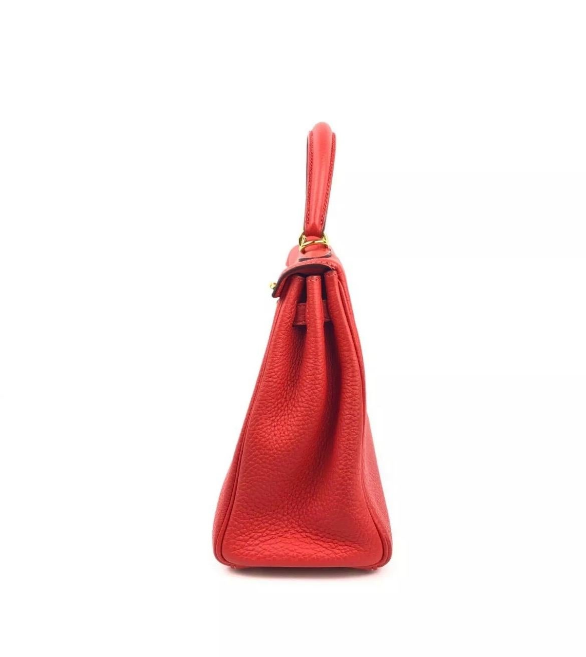 Hermes Kelly 25 Bougainvillea Red Pink With Gold Hardware In Excellent Condition In Miami, FL