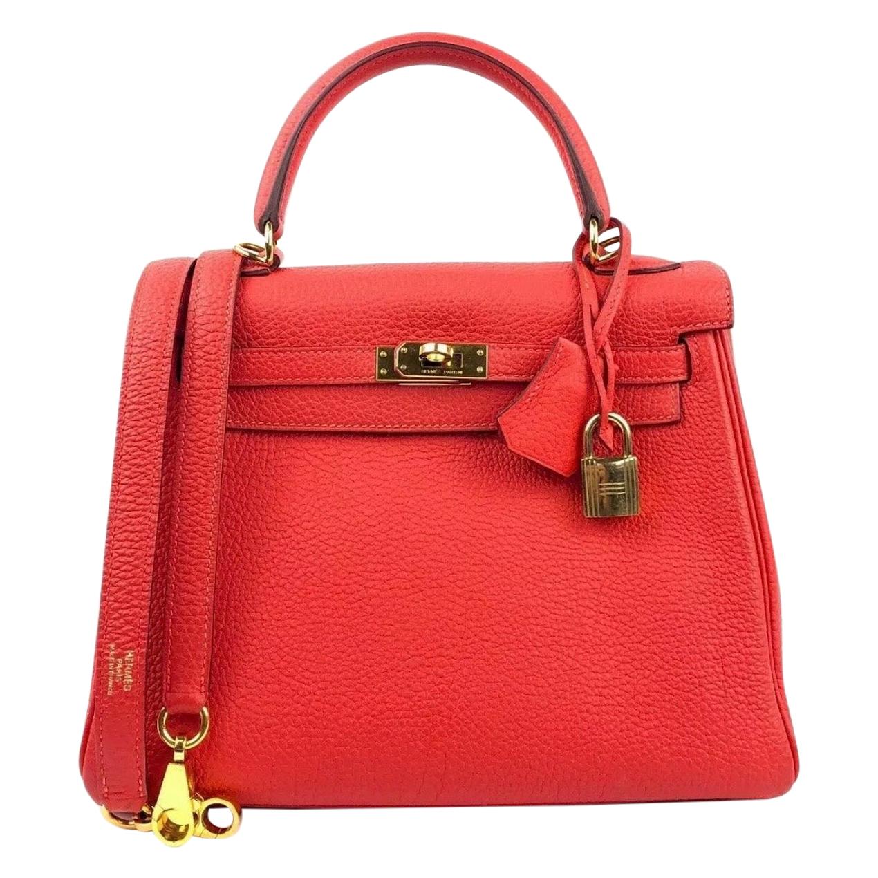 Hermes Kelly 25 Bougainvillea Red Pink With Gold Hardware 