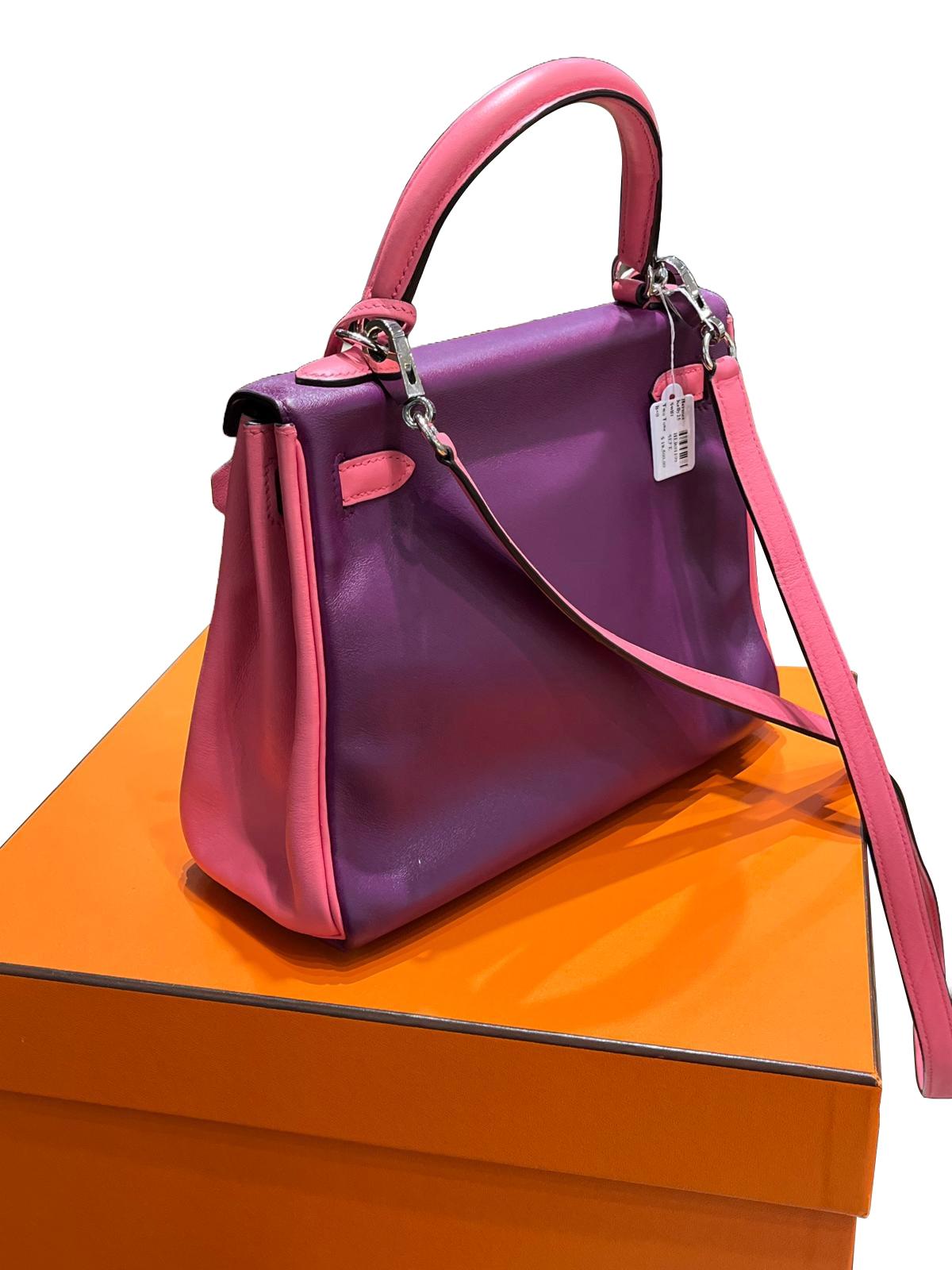 Hermes Kelly 25 Bubblegum Purple Two-Tone Swift Leather Palladium Hardware For Sale 7