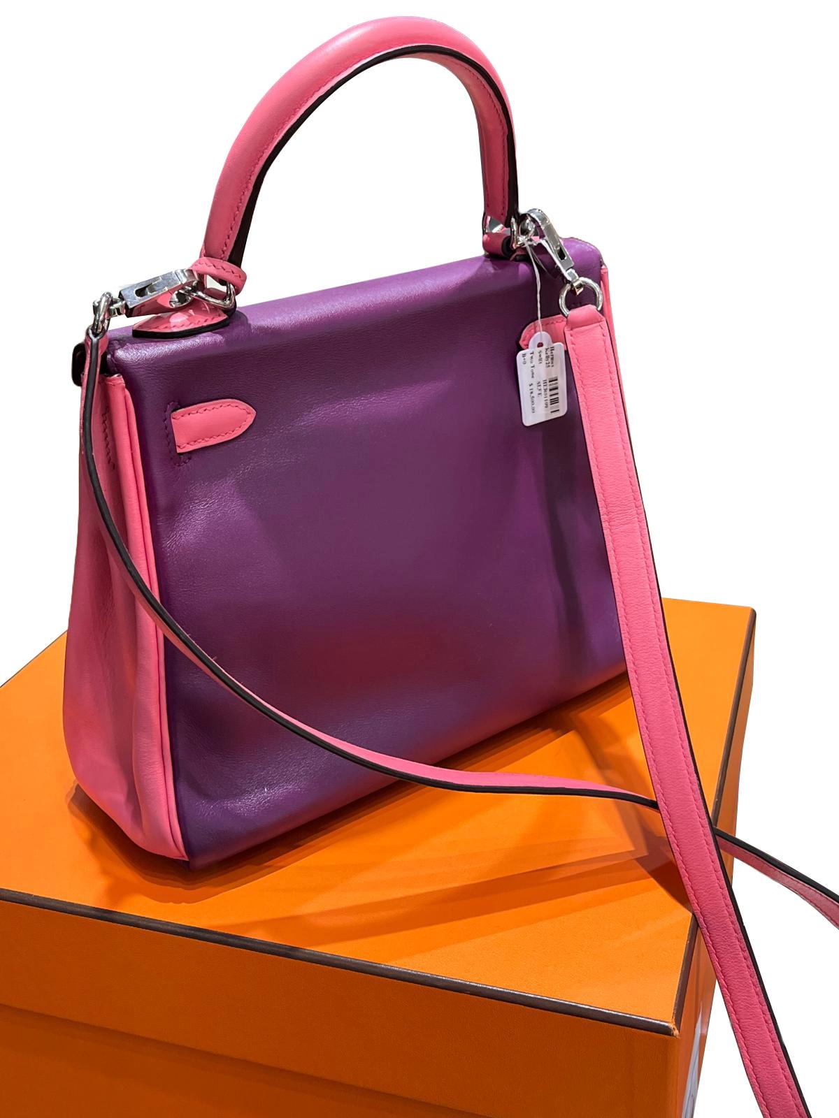 Hermes Kelly 25 Bubblegum Purple Two-Tone Swift Leather Palladium Hardware For Sale 8