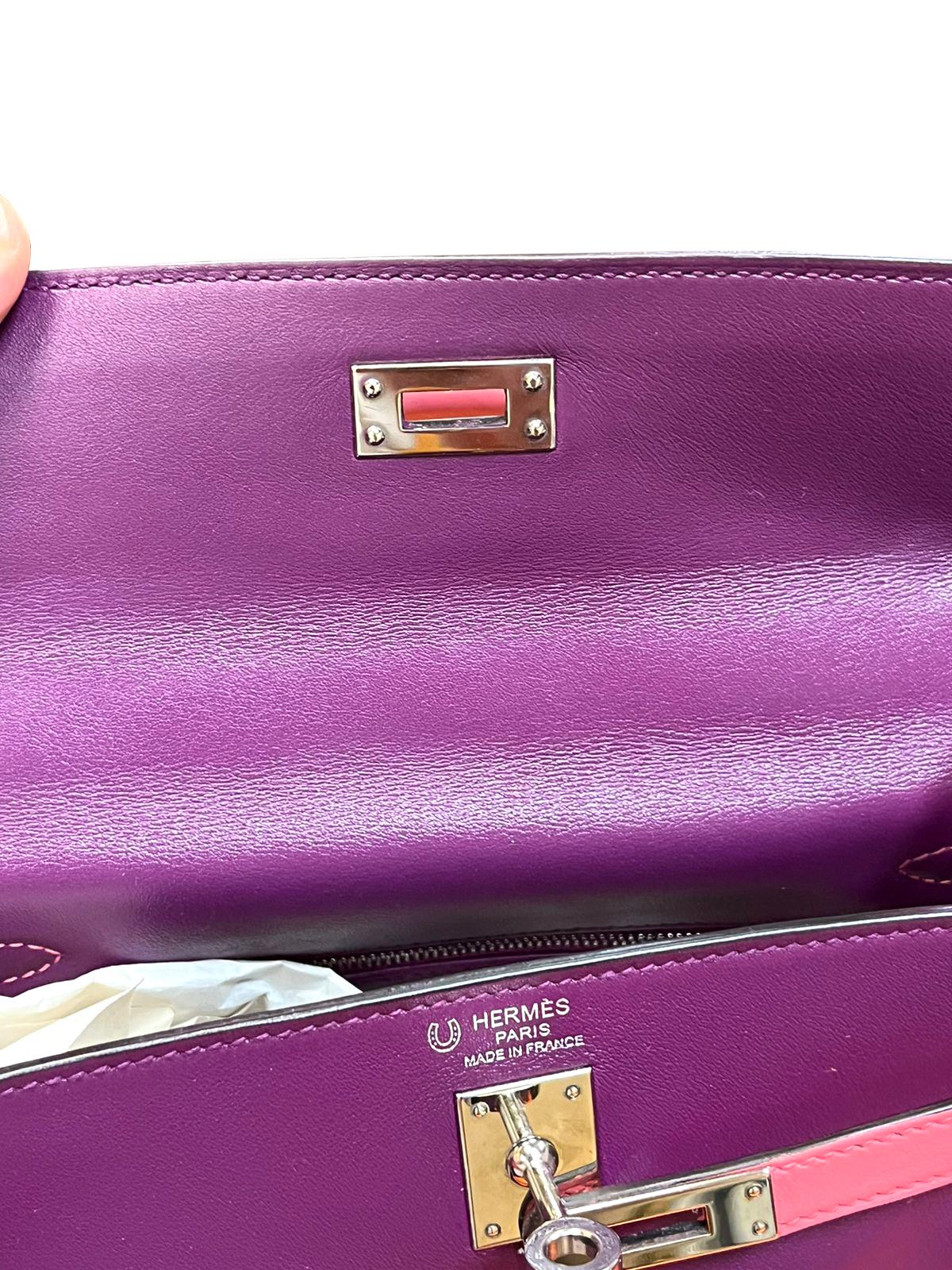 Hermes Kelly 25 Bubblegum Purple Two-Tone Swift Leather Palladium Hardware For Sale 10