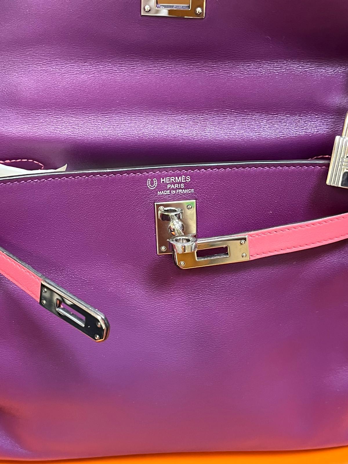 Hermes Kelly 25 Bubblegum Purple Two-Tone Swift Leather Palladium Hardware For Sale 11