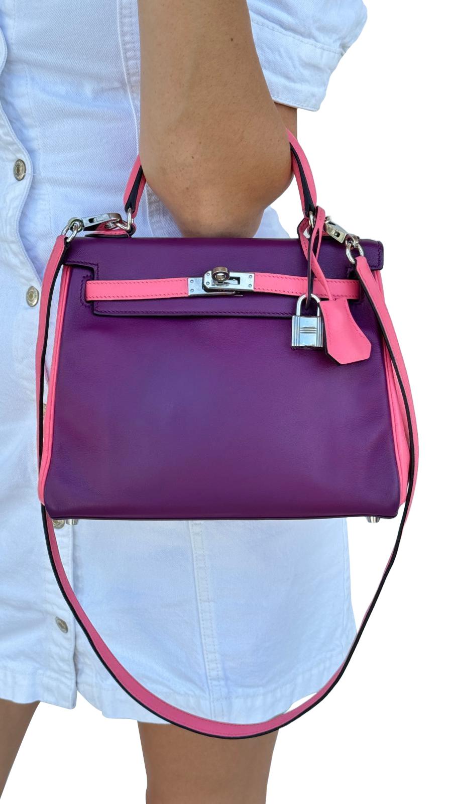 Hermes Kelly 25 Bubblegum Purple Two-Tone Swift Leather Palladium Hardware For Sale 13