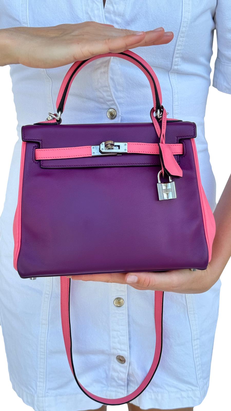 Hermes Kelly 25 Bubblegum Purple Two-Tone Swift Leather Palladium Hardware For Sale 14
