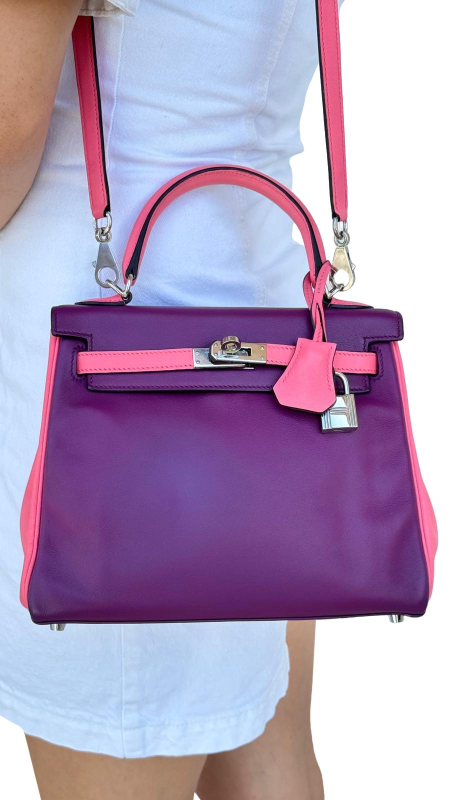 Hermes Kelly 25 Bubblegum Purple Two-Tone Swift Leather Palladium Hardware For Sale 15